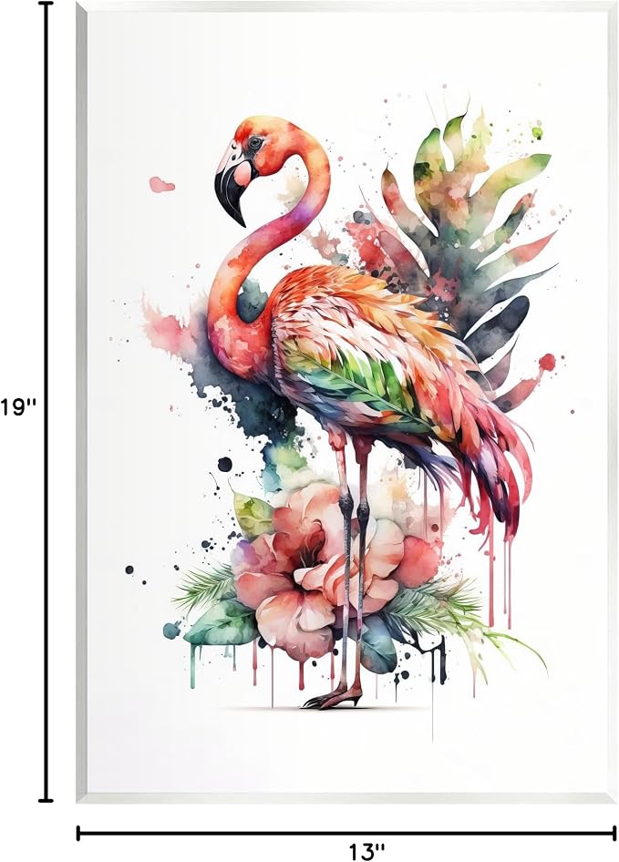 Modern Splash Flamingo Floral, 13 x 19 Inch Mounted Print on Wall Plaque | Stupell Industries · By LSR Design Studio · Ready to hang · Tropical floral charm for any room · Made in USA