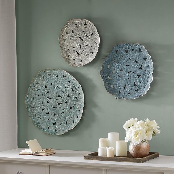 Madison Park Wall Art Living Room Metal Decor - Home Accent Modern Kitchen Dining Decoration, Ready to Hang Panel for Bedroom, Multi-sizes, Rossi Blue 3 Piece