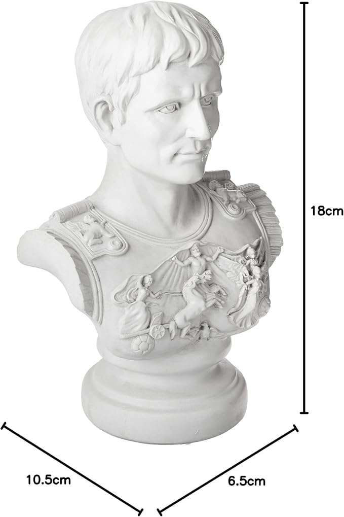Design Toscano Augustus Caesar Primaporta Bust Statue, Classic Roman Library or Office Decor, 10 Inches Wide, 6 Inches Deep, 18 Inches High, Handcast Polyresin, Antique Stone Finish