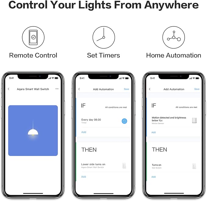 Aqara Smart Light Switch (No Neutral, Single Rocker), Requires AQARA HUB | Zigbee Light Switch, Remote Control and Smart Home Automation, Compatible with HomeKit, Google, Works with Alexa, SmartThings
