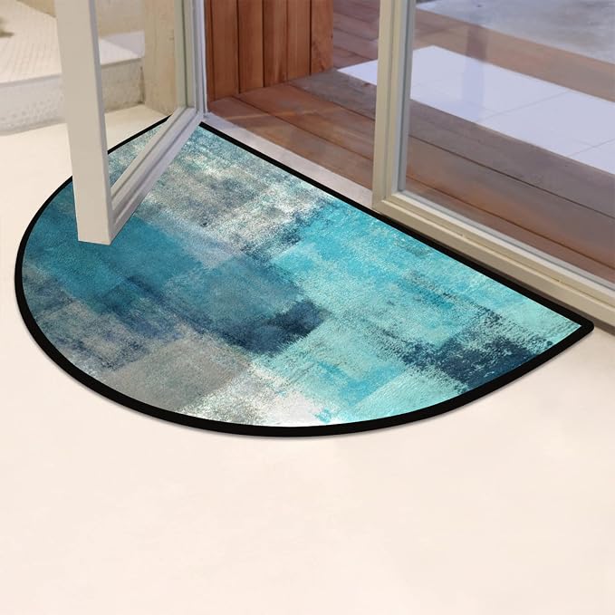 Turquoise Half Round Doormat Semi Circle Rug Half Moon Rug Entryway Mat | Turquoise Teal Washable Non Slip Outdoor Floor Rug Kitchen Mat for Indoor Outdoor Bathroom Fireplace Bath