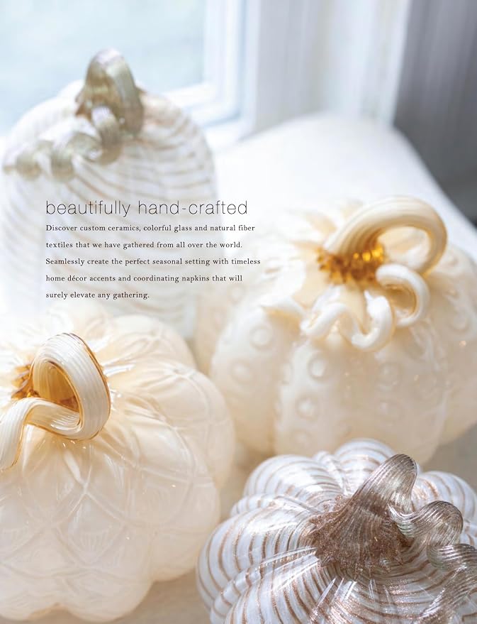 Boston International Handblown Art Glass Pumpkin Thanksgiving Halloween Decorations for Home, Medium, Butter Diamond