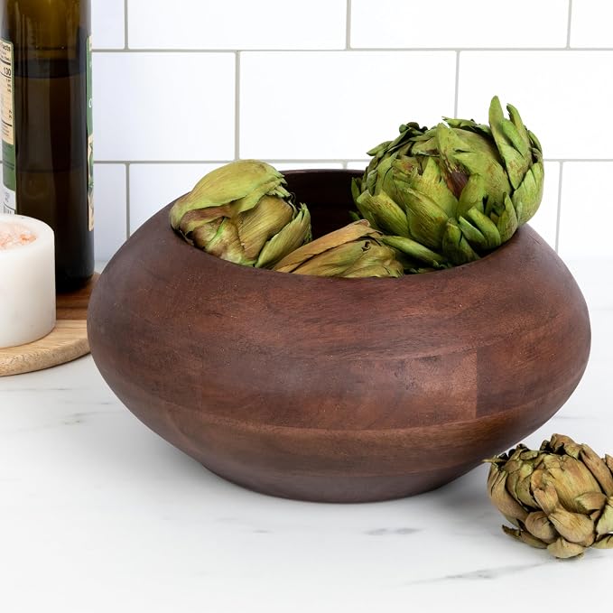 Bloomingville Modern Round Wood Bowl, Walnut Finish
