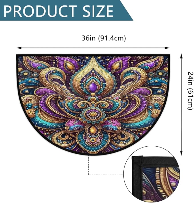 Mandala Bohemian Half Round Door Mat Semi Moon Rug Fireplace Carpet Area Rugs