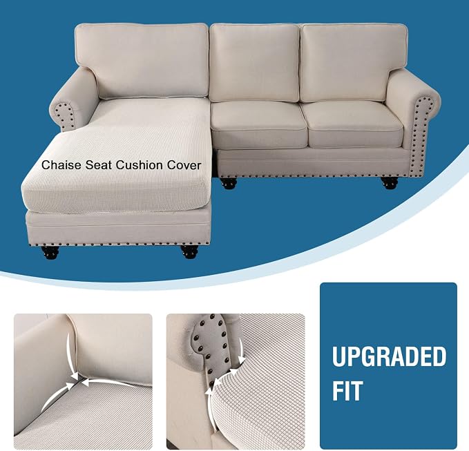 H.VERSAILTEX Sectional Couch Covers 1 Piece Chaise Slipcover L Shape Separate Cushion Couch Cover for Both Left/Right Sectional Couch (Seat Only: 1 Chaises, Ivory)