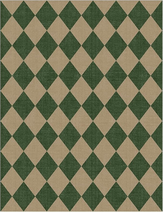 Lessymo Checkered Easy Jute 5x7 Rugs, Washable Patio Rug for Living Room | Farmhouse Indoor Outdoor Area Rug, Non Slip Carpet for Bedroom Backyard Dining Room, Geometric Diamond Green/Beige