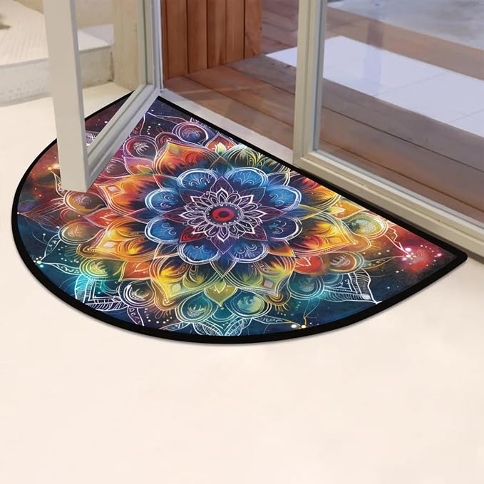 Mandala Galaxy Half Round Door Mat Semi Moon Rug Fireplace Carpet Area Rugs | Mandala Galaxy Non Slip Absorbent Half Circle Mat Carpet for Indoor Outdoor Patio Kitchen Bathroom Entryway Home Decor