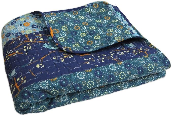 Lush Decor Royal Empire Reversible Cotton Throw Blanket, 50" W x 60" L, Peacock - Throw Blankets for Bed - Couch Blanket - Boho Throw Blanket for Couch
