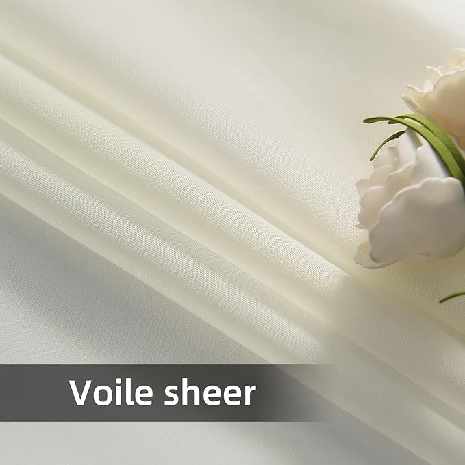 youleyar Solid Sheer Rod Pocket Curtain Voile Draperies 2 Panels Ivory Beige Black Grey Coffee 42 Inch Width 63 Inch Long 1 Pair for Kitchen Bedroom Children Living Room Yard(Ivory,42Wｘ63L)