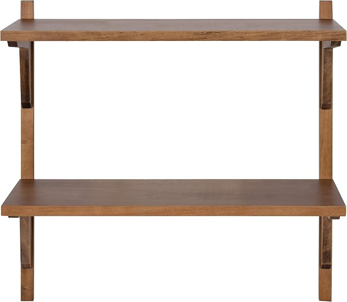 Kate and Laurel Meridien Farmhouse Wood Shelves, 24 x 8 x 24, Rustic Brown, Modern Two Tier Wall Shelf for Storage and Display