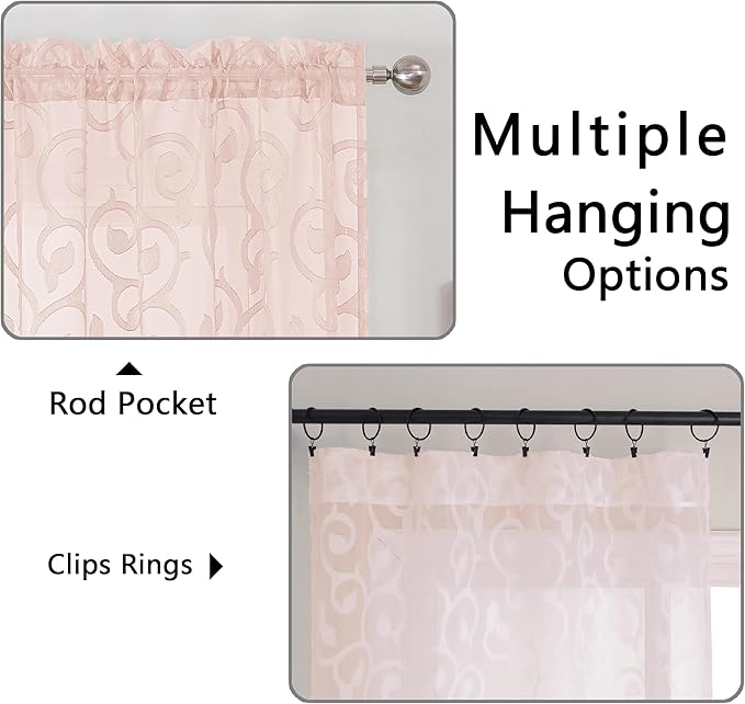 OWENIE Furman Blush Sheer Curtains 63 inch Length - Image 4