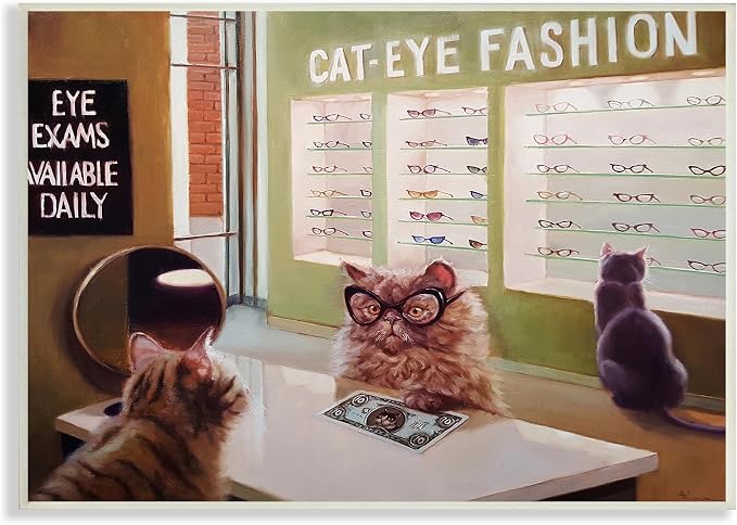 The Stupell Home Décor Collection Persian Cat Eye Glasses Exam Funny Painting Wall Plaque Art, Multi-Color