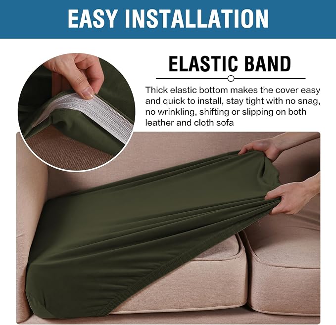 H.VERSAILTEX Velvet Stretch Couch Cushion Cover Plush Cushion Slipcover for Chair Loveseat Sofa Cushion Furniture Protector Seat Cushion Sofa Cover (3 Piece Sofa Cushion Covers, Olive)