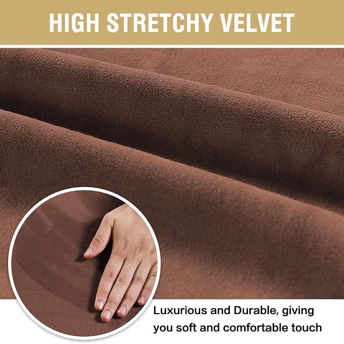 H.VERSAILTEX Velvet Dining Chair Covers Stretch Chair Covers for Dining Room Set of 2 Parson Chair Slipcovers Chair Protectors Covers Dining, Soft Thick Solid Velvet Fabric Washable, Caramel Cafe