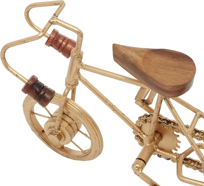 Deco 79 Metal Bike Decorative Sculpture Home Decor Statues with Wood Accents, Set of 2 Accent Figurines 10" x 5" x 7", Gold