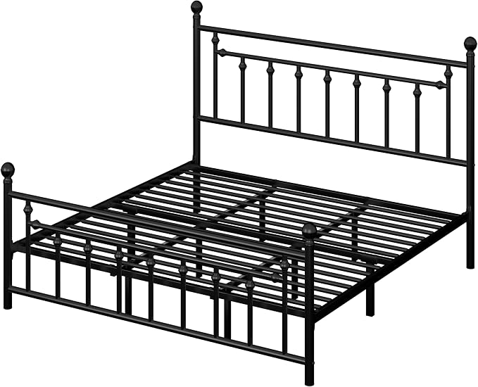 Allewie 14'' King Size Metal Platform Bed Frame, Vintage Headboard, Black | 50'' Tall Victorian Headboard/Footboard/Mattress Foundation/Under Bed Storage/No Box Spring Needed/Easy Assembly/Noise Free
