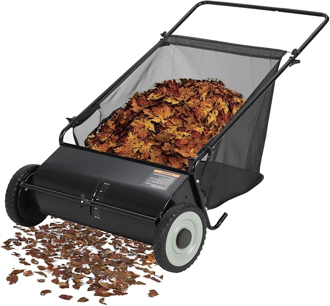 26-Inch Push Lawn Sweeper with 4-Brush System, Heavy-Duty Steel Frame, Height-Adjustable Leaf & Grass Collector, 7 Cu.ft. Mesh Bag, Ideal for Leaves, Grass, Yard & Garden Cleanup