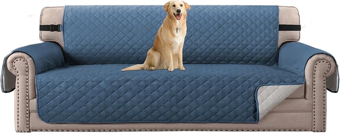 H.VERSAILTEX Sofa Slipcover Reversible Sofa Cover Seat Width Up to 78" Water Resistant Couch Cover with Elastic Strap Quilted Furniture Protector for Pets(Oversized Sofa, Dark Blue/Beige)