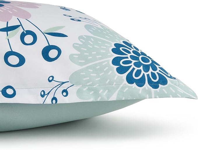 Amazon Basics 2-Piece Soft, All-Season Microfiber Kids' Comforter and Pillow Sham Set, Twin, Purple Flowers, Bluish Pink