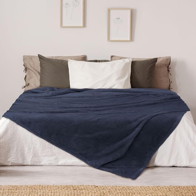 DEZ FURNISHINGS Ultra Soft Plush Fleece Throw Blanket, Double Sided Cozy Thick Warm Blanket for Sofa & Bed, Twin (66" x 90"), Navy Blue