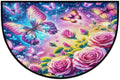 Rose Half Round Door Mat Semi Circle Rug Half Moon Doormat | Soft Washable Colorful Butterfly Welcome Entrance Mat for Outdoor Indoor Floor Bedroom Bathroom Home Kitchen Festival Decor