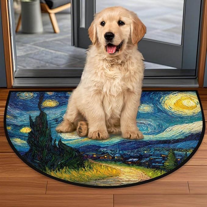 Stars Moon Half Round Door Mat Semi Moon Rug Fireplace Carpet Area Rugs | Stars Moon Dreamy Non Slip Absorbent Half Circle Mat Carpet for Indoor Outdoor Patio Kitchen Bathroom Entryway Home Decor