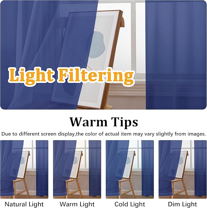 Gwine Royal Blue Valances for Windows, Small Light Filtering Rod Pocket Cafe - Image 6