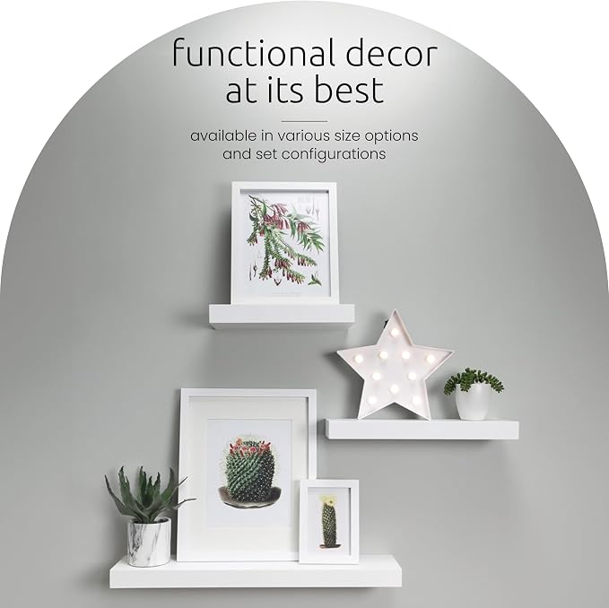 Kiera Grace Stockholm Maine Floating Shelves for Wall, MDF Display Shelves, Easy to Assemble, Ideal for Home Decor, 12"/16"/24" W x 5" D x 1.5" H, Gallant Gray, Pack of 3