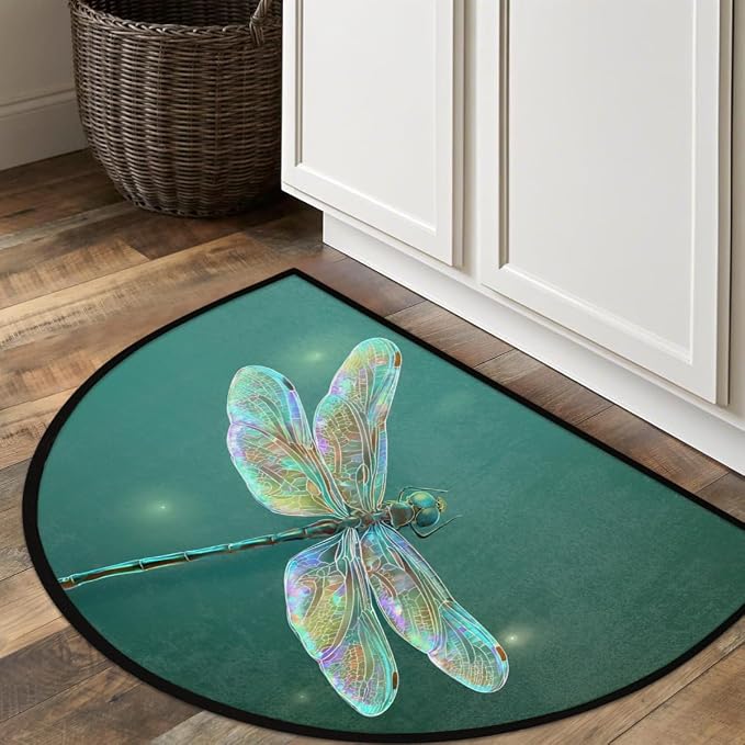 Dragonfly Half Round Door Mat Outdoor Doormat Bedroom Entrance Rug A9 | Dragonfly Semi Moon Door Mat Non-Slip Absorbent Kitchen Rug Indoor Welcome Bath Mat 36" X 24"