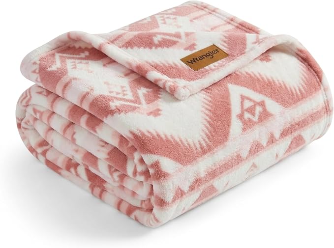 Wrangler - Fleece Throw Blanket for Couch 50x70, Ultra Soft Reversible Plush Blanket, Americana Decor, Western Style Throw for Sofa, Bed, Living Room (Jesse Pink)
