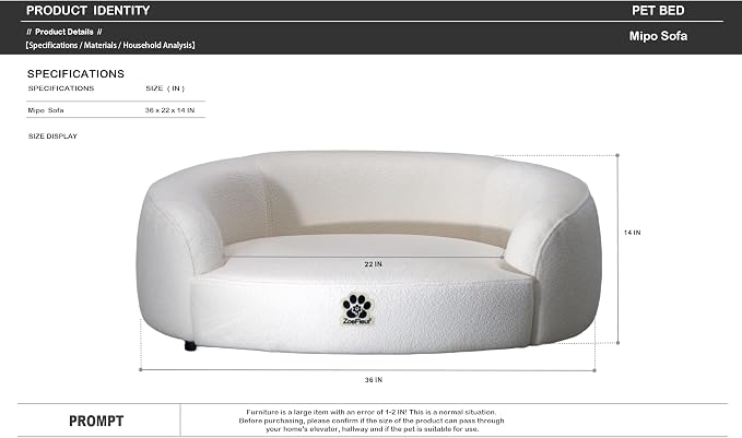 Human & Pet Shared Sofa Bed, Pine Wood Frame with High Resilience Foam, 2-in-1 Pet Furniture(Pearl White)