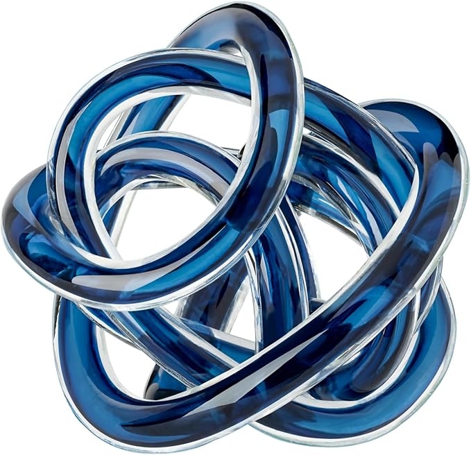 Torre & Tagus Orbit Hand Blown Glass Infinity Knot Sculpture - 3 Inch Glass Art Blue Knot Decor Ball for Home Decor, Small Centerpiece Table Decoration for Home Interior (Indigo Blue)