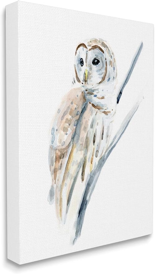 Stupell Industries 'Soft Arctic Owl Perched on Minimal Branch'| Canvas Art | Stupell Industries | 36 x 48 Inches, Easy to Hang and Sturdy, Made in USA, by Annie Warren