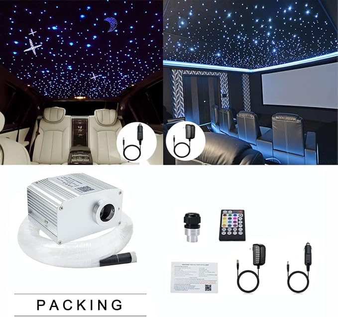 AZIMOM Bluetooth 10W Twinkle Fiber Optic Lights Star Ceiling Light Kit 550pcs0.03in13.1ft Fibers Strands Sound Activated RGBW APP/Remote Light Engine for Car Home Starlight Headliner Decor