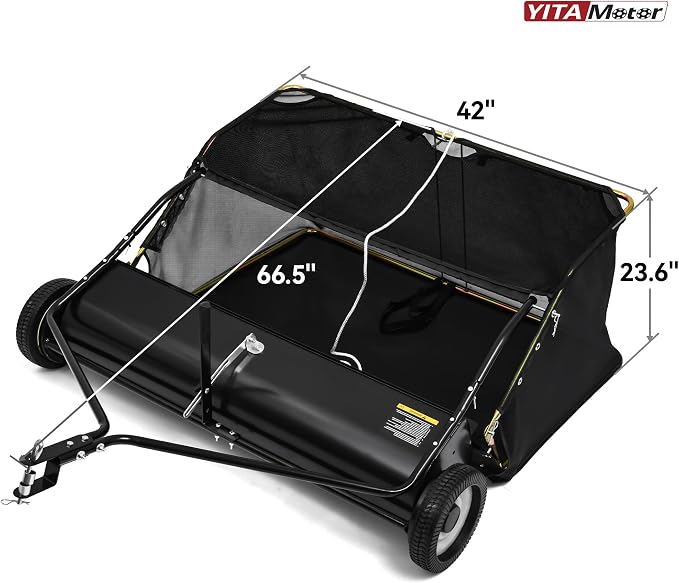 YITAMOTOR 42" Tow Behind Lawn Sweeper, 20 cu. ft.Leaf Collector | 42" Lawn Sweeper with 20 cu.ft Hopper, Dumping Rope, Adjustable Height. Tow Behind for Picking up Debris & Grass