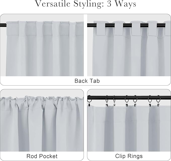 PONY DANCE Short Drapes for Kinchen, Drapes for Bathroom Window, Privacy Curtain Tiers for Basement Windows, loft Curtain Tiers for Bedroom (2 Panels,Greyish White, 34x54 Inch)