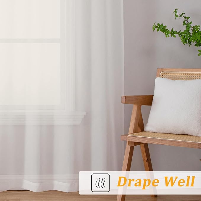 Gwine Ivory Sheer Curtain Tiers 24 Inch Length, Light Filtering Voile Short - Image 6