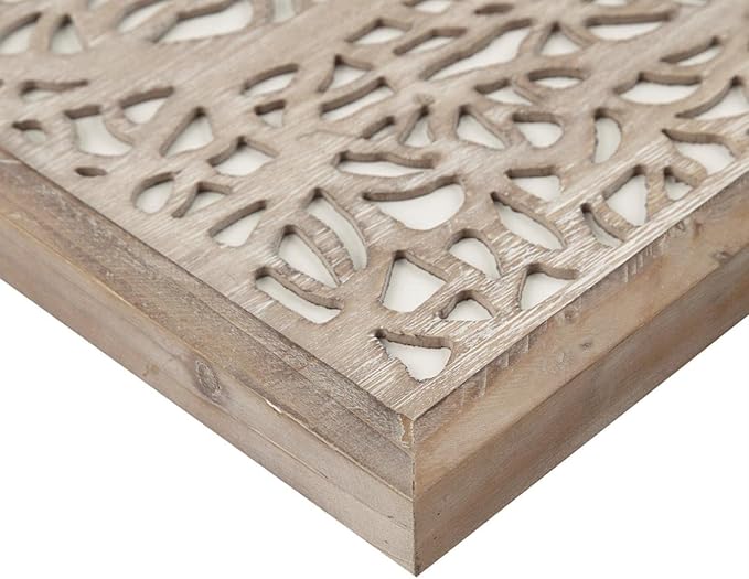 Madison Park Laurel Wall Art - Laser Cut Carved Botanical Tree Branches, Genuine Fir Wooden Framed, Rustic Finish - Modern Farmhouse Décor for Living Room, Ready to Hang Panel, 12 x 36", Grey