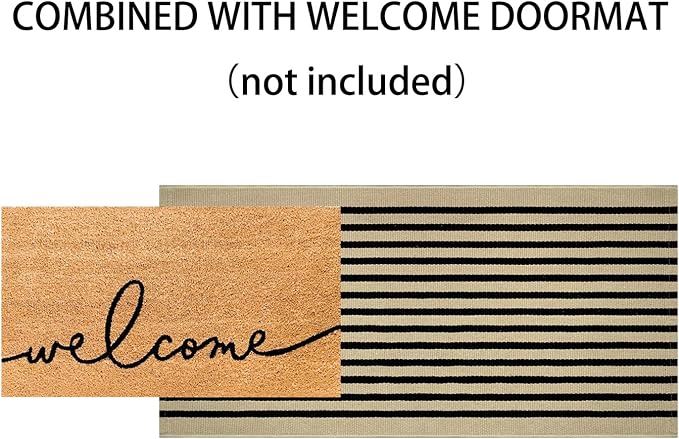 Front Door Mat Outdoor 24"x51",Tan and Black Striped Porch Rug Cotton Woven Washable Indoor Outdoor Layered Doormat Farmhouse Small Area Rug for Porch/Entryway/Home Entrance Decor