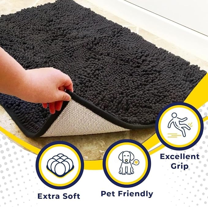 Muddy Mat® | Super Water Absorbent Door Mat Indoor, Microfiber Quick Dry Chenille Entryway Rug, Slip Resistant Front Door Mat, Indoor Mats for Entryway, Machine Washable Pet Rug, Charcoal 3ft x 3ft