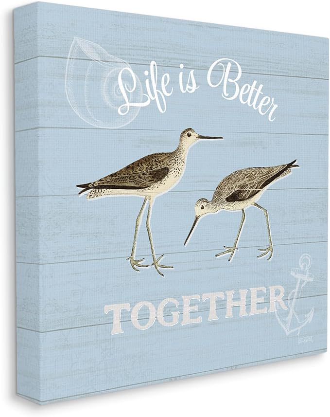 Coastal Sandpiper Love Nautical, 17 x 17 Inch Canvas Wall Art | Stupell Industries · By Katie Pertiet · Ready to hang · Charming gift for coastal spaces · Made in USA