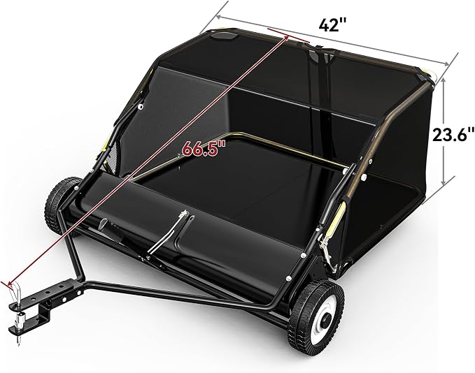 YITAMOTOR 42" Lawn Sweeper Tow Behind with 12 cu.ft Capacity Collector | 42" Tow Behind Lawn Sweeper with 25 cu.ft Large Hopper. Rotating brush drum, Pull Behind Lawn Sweeper for Tractors/ATVs.