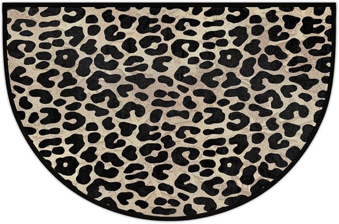 Leopard Print Cheetah Brown Half Round Door Mat Non-Slip Semi Circle Rug Washable Half Moon Floor Rug Absorbent Bathroom Area Rugs for Outdoor Indoor Fireplace Mat Entryway Kitchen Decor Rugs