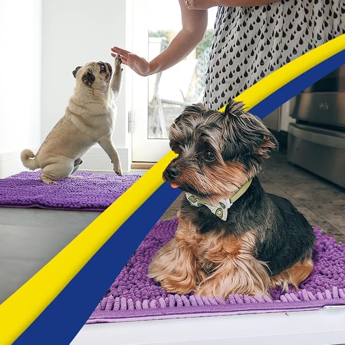 Muddy Mat® | Super Water Absorbent Door Mat Indoor, Microfiber Quick Dry Chenille Entryway Rug, Slip Resistant Front Door Mat, Indoor Mats for Entryway, Machine Washable Pet Rug, Purple 32" x 40"