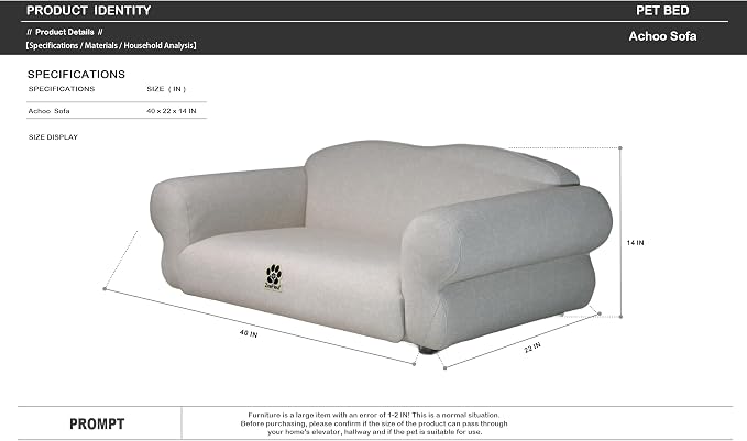 Human & Pet Sofa, Solid Pine Wood Frame Couch with High Resilience Foam, 2-in-1 Pet Furniture(Light Beige)