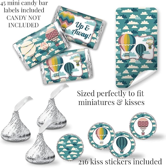 Amanda Creation Deluxe Up & Away Hot Air Balloon Birthday Party Bundle Includes 20 Invitations & Thank You Cards & Envelopes + 2 Sizes of Stickers,& Water Bottle Labels!