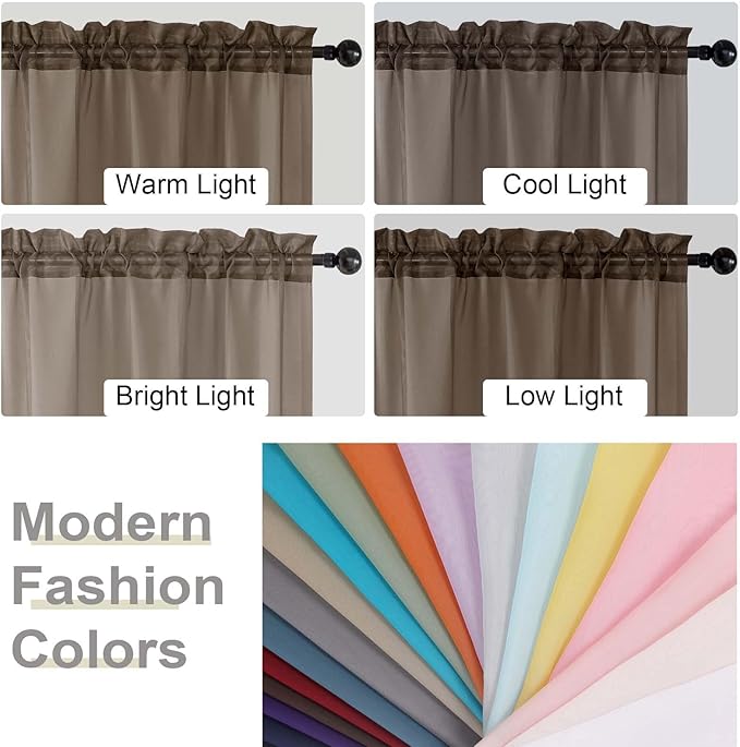 Chocolate Sheer Curtains for Bedroom Living Room 96 Inches Long 2 Panels, Modern Airy Soft Lightweight Rod Pocket Light Filtering Sheer Curtains Drapes, Chocolate, Each 42" Wx96 L Inch