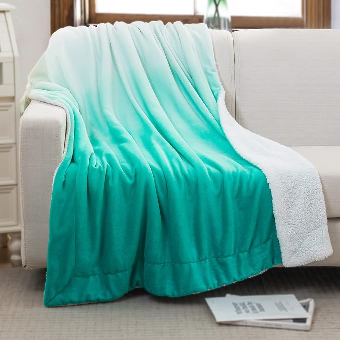 Elegant Comfort Throw Blanket, Reversible Sherpa Flannel, Ultra-Soft, Fuzzy, Cozy and Plush- All Season Lightweight Decorative Throw, 50 x 60 inches, Ombre Design Sherpa Throw, Tiffanny