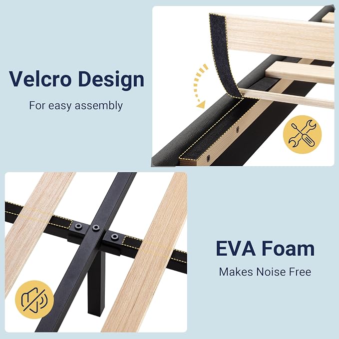 Allewie Twin Size Platform Bed Frame with Fabric Upholstered Headboard Gray | Wooden Slats Support, Fully Upholstered Mattress Foundation, No Box Spring Needed, Easy Assembly, Noise-Free, Dark Grey
