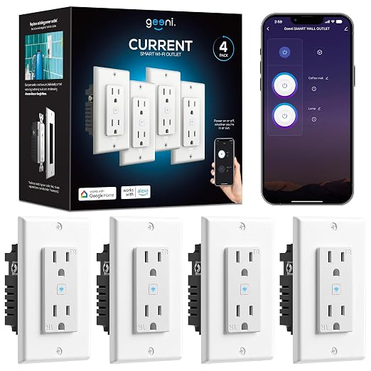 Geeni Smart WiFi in-Wall Outlet, White, 4 Pack – 2 Smart Outlets per Plug, Compatible with Alexa & Google Home, Tamper Resistant, Fire Resistant, App & Voice Control, Requires 2.4GHz WiFi